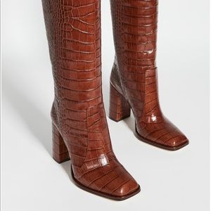 Paris Texas - Moc Croco Square Toe Tall Boots